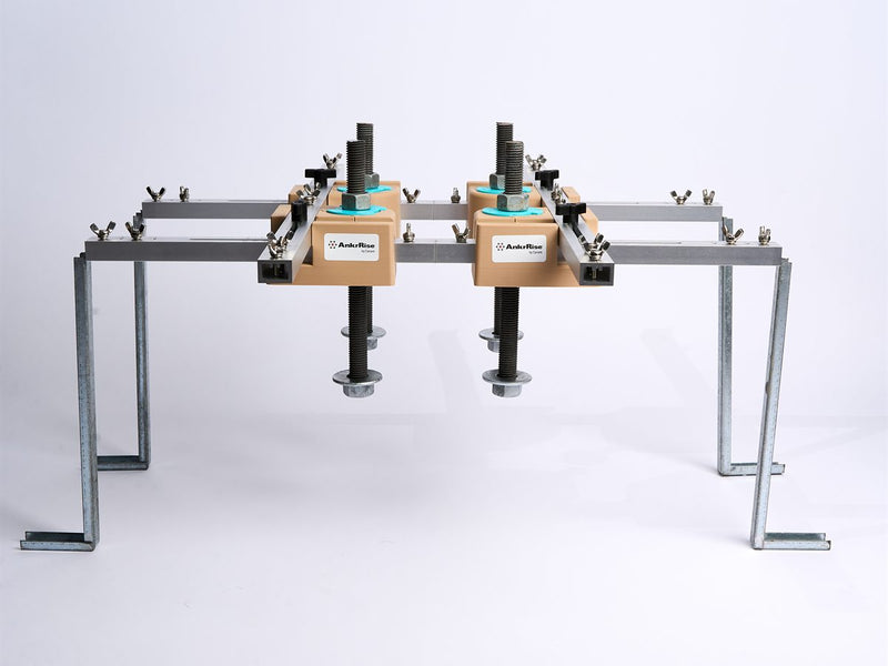 AnkrRise template standing on galvanized U-channel legs, ready to pour without formwork